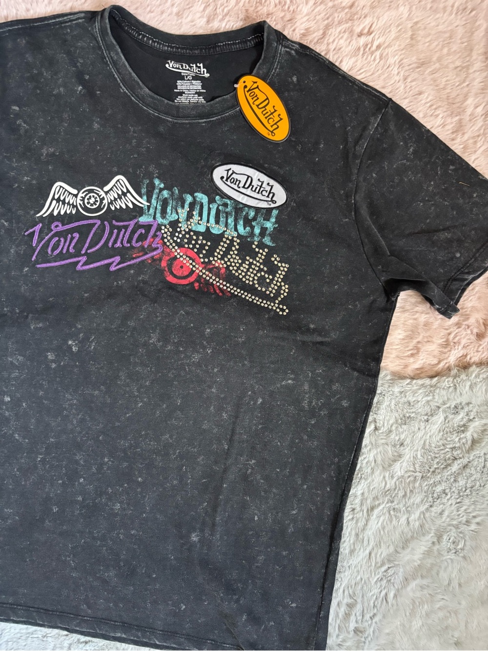 Von Dutch rhinestone gray Tshirt